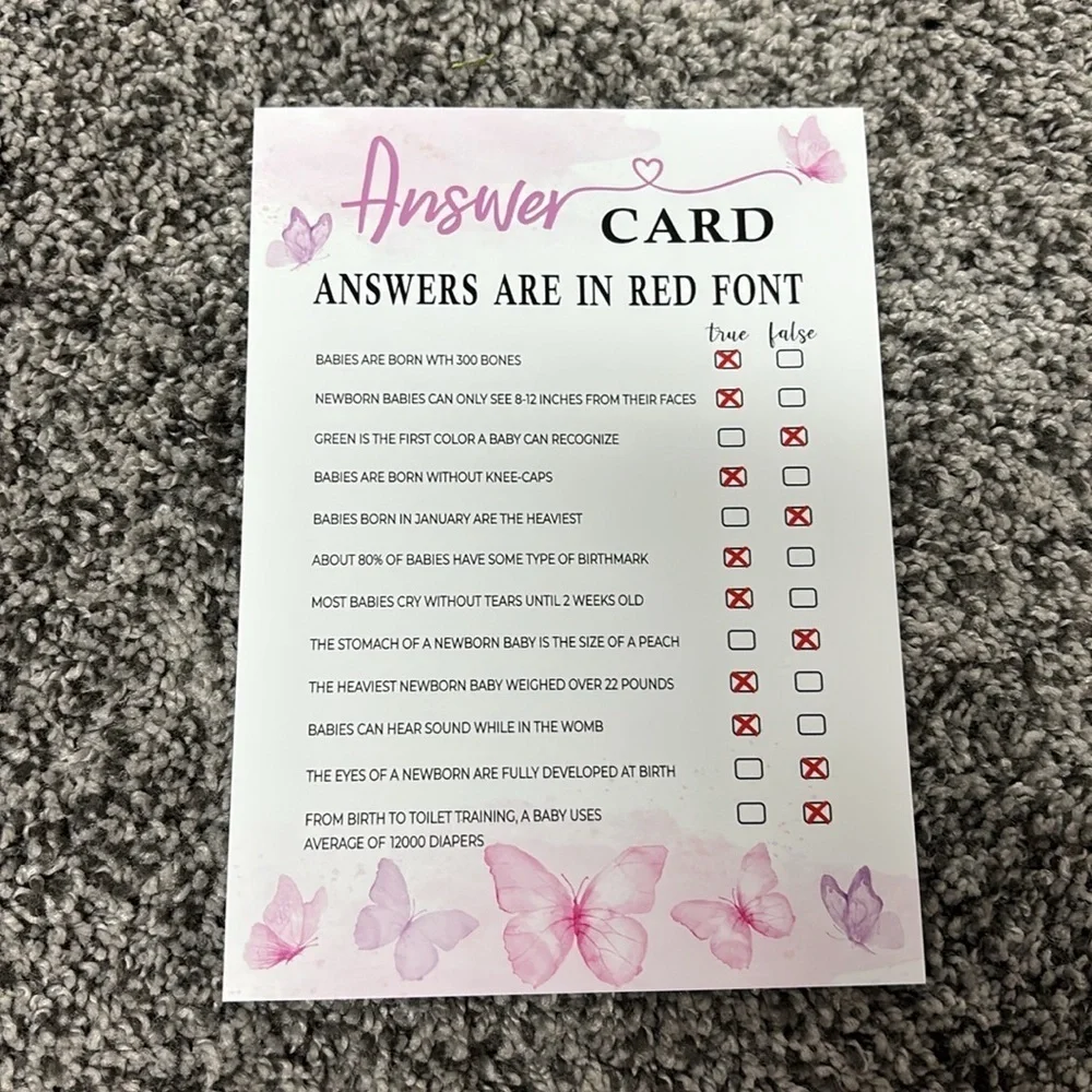 Oh Baby True or False Game Cards